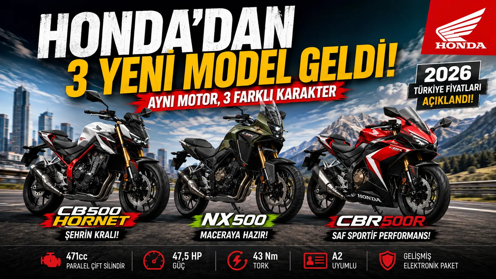 Honda Turkey Adds CB500 Hornet, NX500 and CBR500R to Its 500cc Lineup